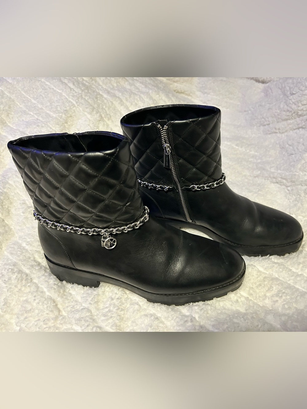 Michael Kors Black Ankle Boots with chain accent
